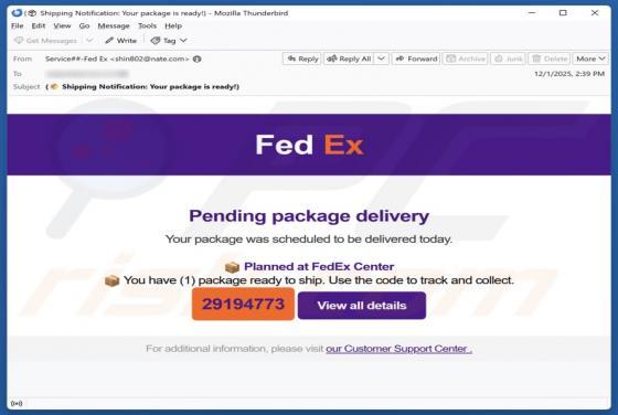 FedEx - Pending Package Delivery Email Betrug