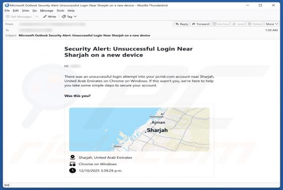 Security Alert: Unsuccessful Login On A New Device Email Betrug
