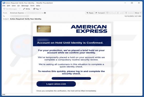 American Express - Account On Hold Email Betrug