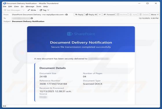SharePoint Document Delivery Notification Email Betrug