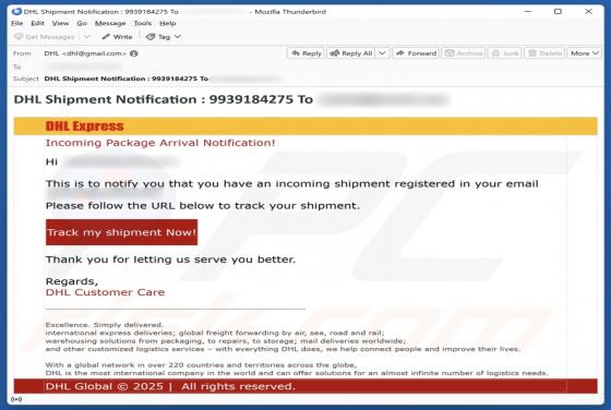 DHL Express - Incoming Package Arrival Notification Email Betrug