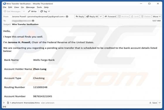Wells Fargo - Pending Wire Transfer Email Betrug