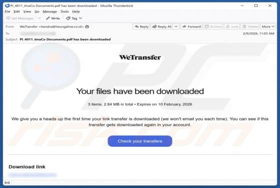 WeTransfer - Your Files Have Been Downloaded Email Betrug