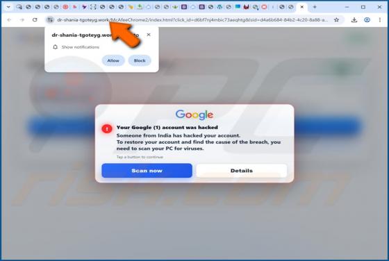 Your Google Account Was Hacked POP-UP Betrug