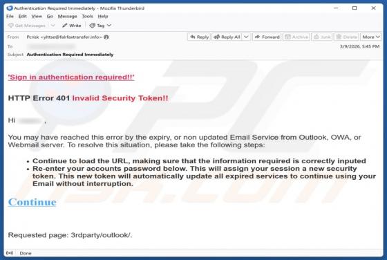 HTTP Error 401 Invalid Security Token Email Betrug