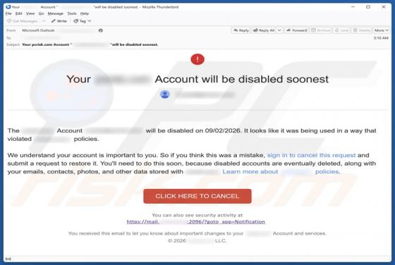Your Account Will Be Disabled Email Betrug