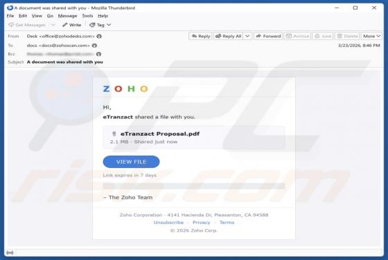 Zoho - File Shared With You Email Betrug