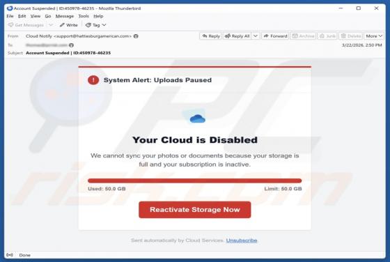 Your Cloud Is Disabled Email Betrug