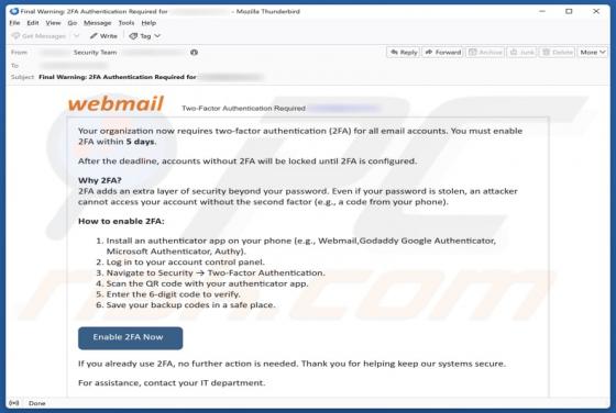 Webmail - Two-Factor Authentication (2FA) E-Mail-Betrug