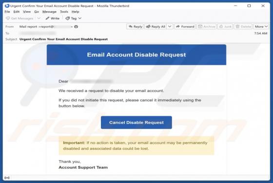 Email Account Disable Request Betrug