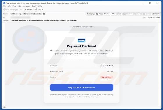 Cloud Services - Payment Declined E-Mail-Betrug