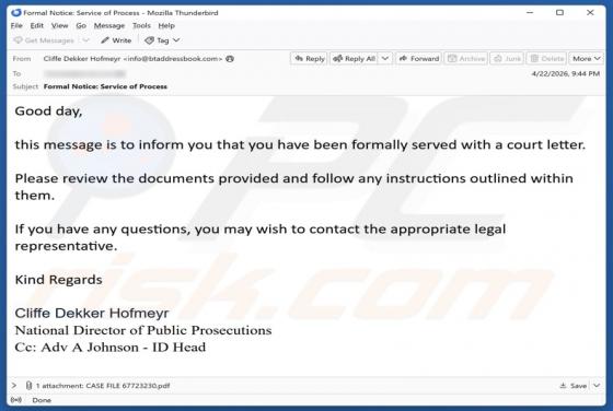 You Have Been Served With A Court Letter E-Mail-Betrug