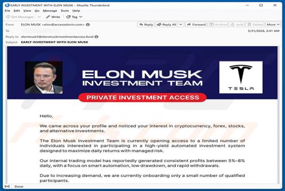 Elon Musk Investment Team E-Mail-Betrug