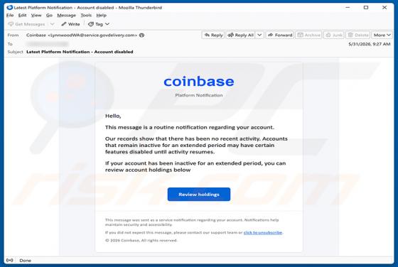 Coinbase - Disablement Of Inactive Accounts E-Mail-Betrug