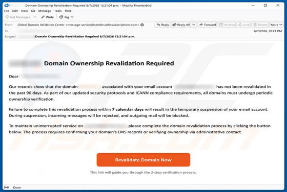 Domain Ownership Revalidation Required E-Mail-Betrug