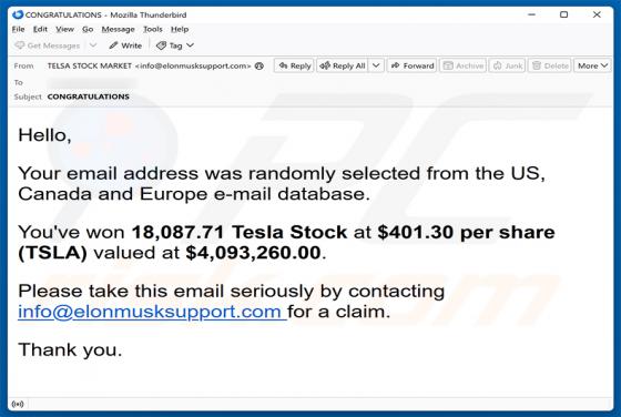 You've Won Tesla Stock E-Mail-Betrug