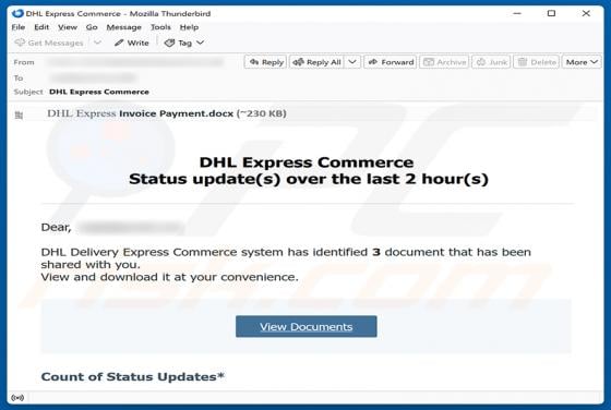 DHL Express Commerce Status Update E-Mail-Betrug