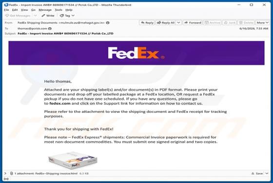 FedEx Shipping Labels/Documents In PDF Format E-Mail-Betrug