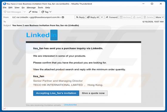 LinkedIn Purchase Inquiry E-Mail-Betrug