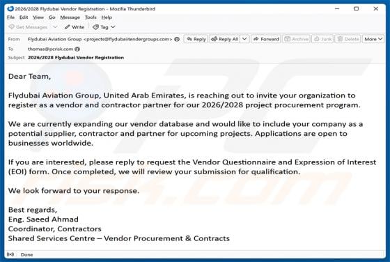 Flydubai Vendor Registration E-Mail-Betrug