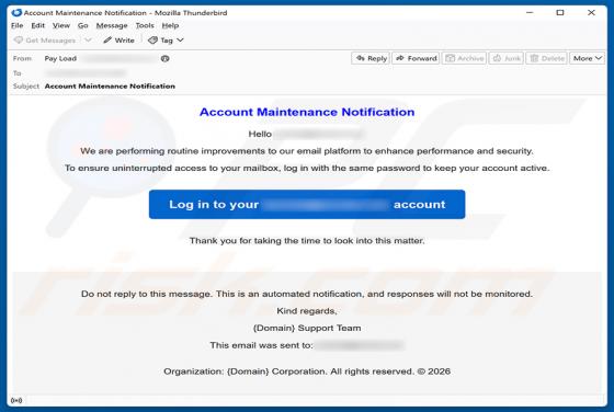 Account Maintenance Notification E-Mail-Betrug
