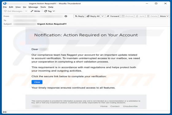 Update Related To Account Verification E-Mail-Betrug