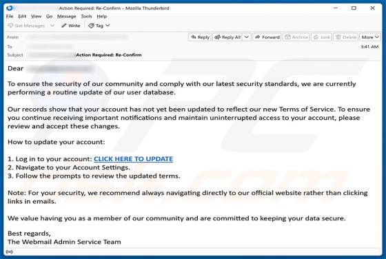 Routine Update Of User Database E-Mail-Betrug