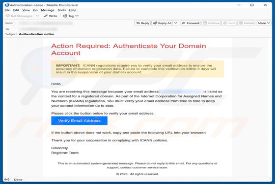 Authenticate Your Domain Account E-Mail-Betrug
