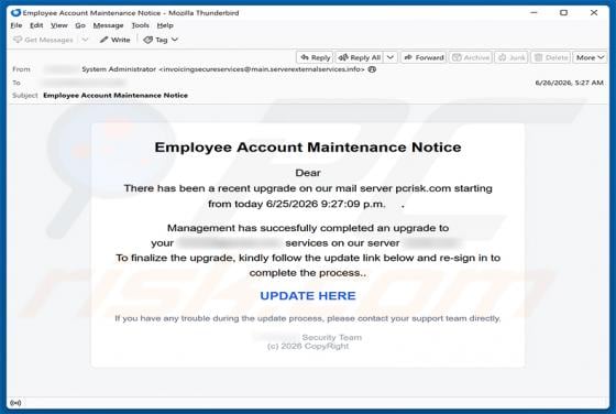 Employee Account Maintenance Notice E-Mail-Betrug