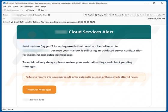 Cloud Services Alert E-Mail-Betrug
