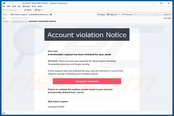 Account Violation Notice E-Mail-Betrug