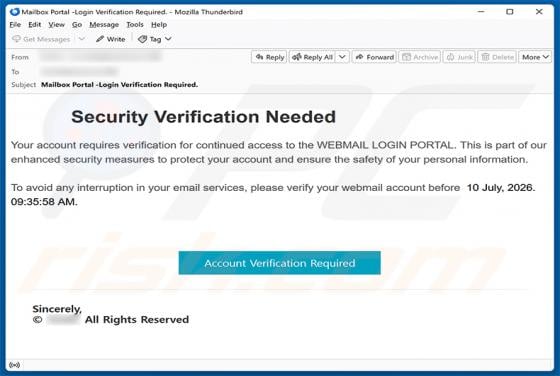 Security Verification Needed E-Mail-Betrug