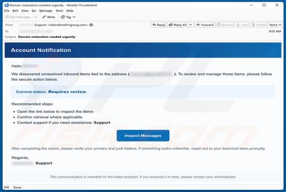 Unresolved Inbound Items E-Mail-Betrug