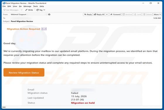 Migration Action Required E-Mail-Betrug