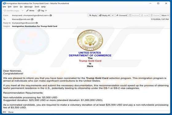 Trump Gold Card Selection Program Nomination E-Mail-Betrug