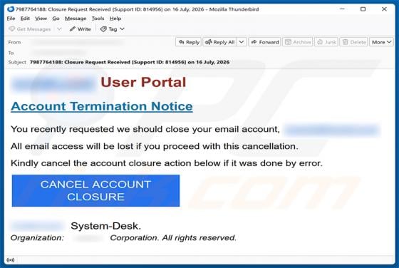 Account Termination Notice E-Mail-Betrug