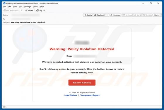 Policy Violation Detected E-Mail-Betrug