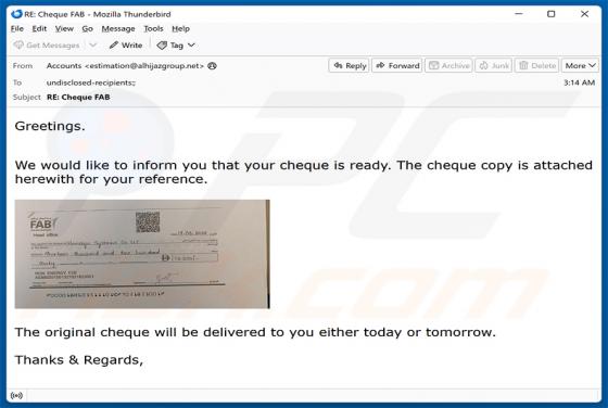 Your Cheque Is Ready E-Mail-Virus