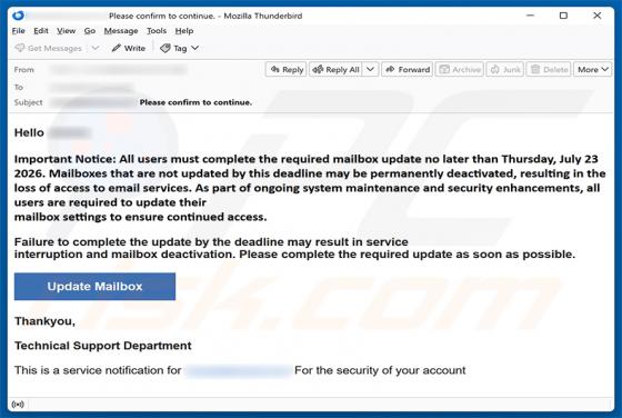 Complete The Required Mailbox Update E-Mail-Betrug