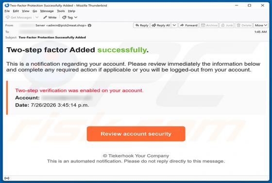 Two-step Verification Was Enabled E-Mail-Betrug