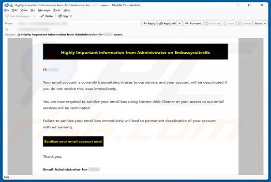 Email Account Is Currently Transmitting Viruses Betrug