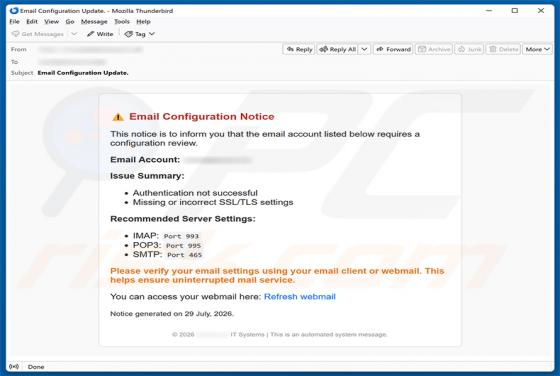 Email Configuration Notice Betrug