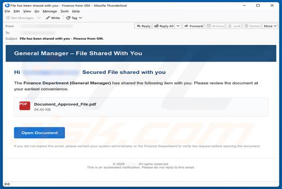 Finance Department (General Manager) Secure File E-Mail-Betrug