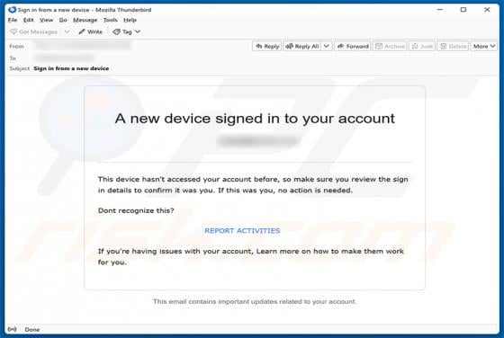 New Device Signed In To Your Account E-Mail-Betrug