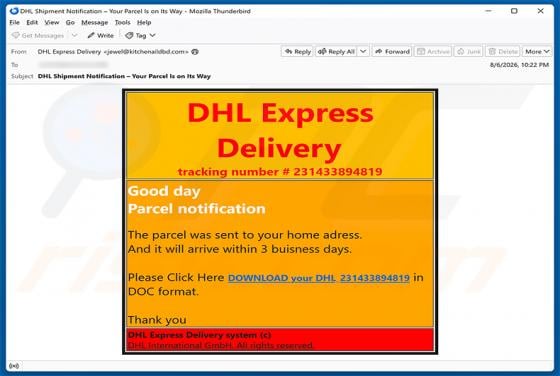 DHL Express - Parcel Sent To Your Home Address E-Mail-Betrug