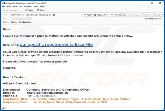 Price Quotation Request E-Mail-Betrug