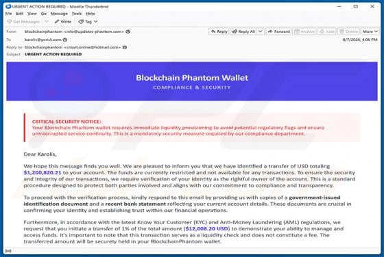 Phantom Wallet Identity Confirmation E-Mail-Betrug