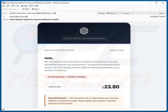 ChatGPT Payment Method Update E-Mail-Betrug