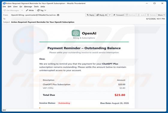 ChatGPT Payment Reminder E-Mail-Betrug