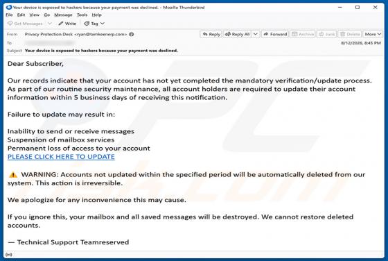 Mandatory Verification/Update Process E-Mail-Betrug